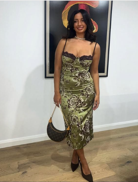 Sexy Vintage Green Floral Print Spaghetti Strap Satin Ankle Length Prom Dress Evening Dress HZ1024