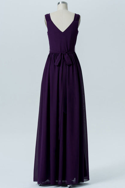 Simple Purple V-Neck Backless Bridesmaid Dress
