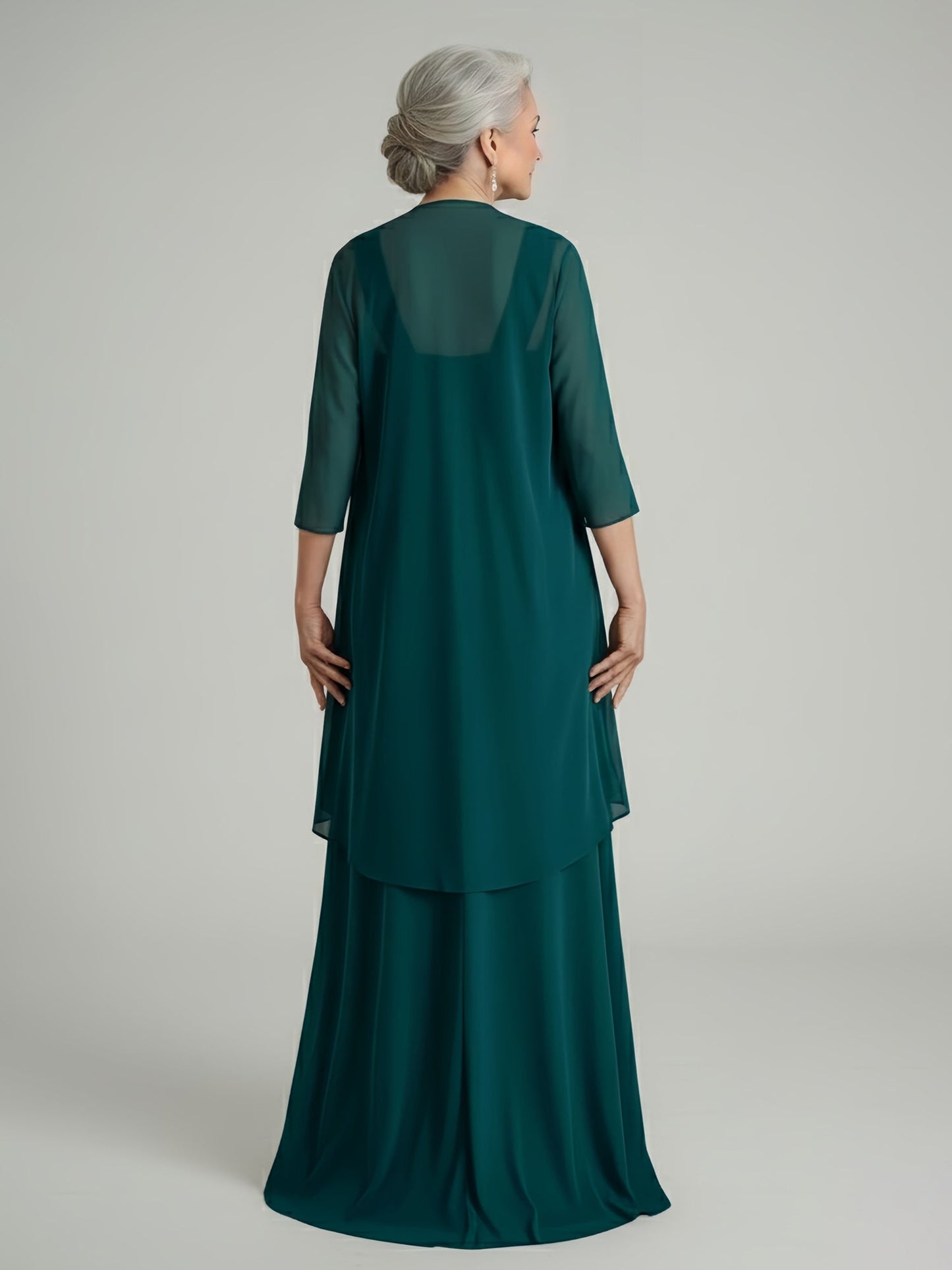 Ruched Bodice Chiffon Gown with Coordinating Shawl Peacock