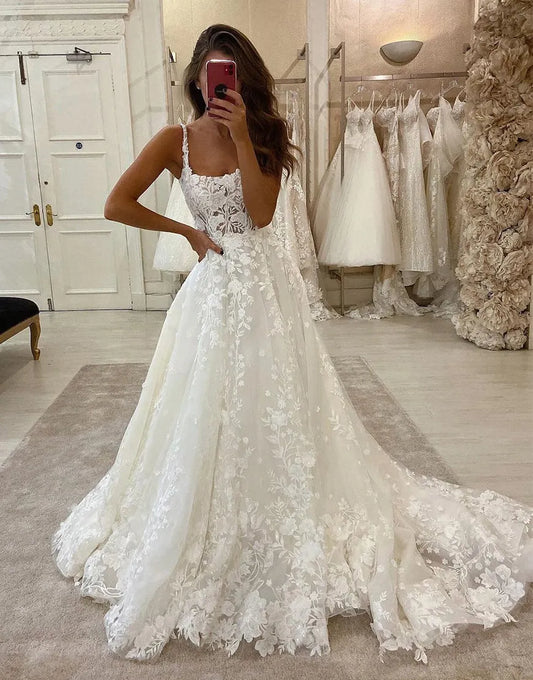 Aimishang Wedding Dress A-Line Spaghetti Straps With Appliques
