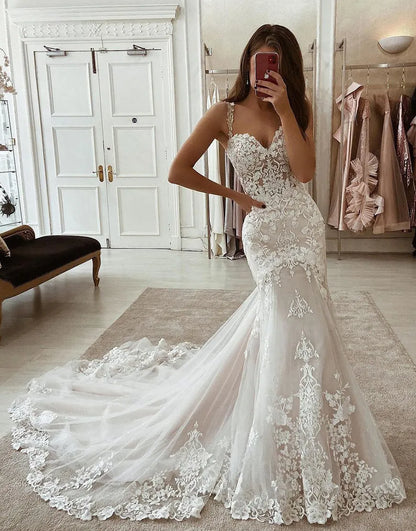 Aimishang Wedding Dress Mermaid Sweetheart Spaghetti Straps With Appliques