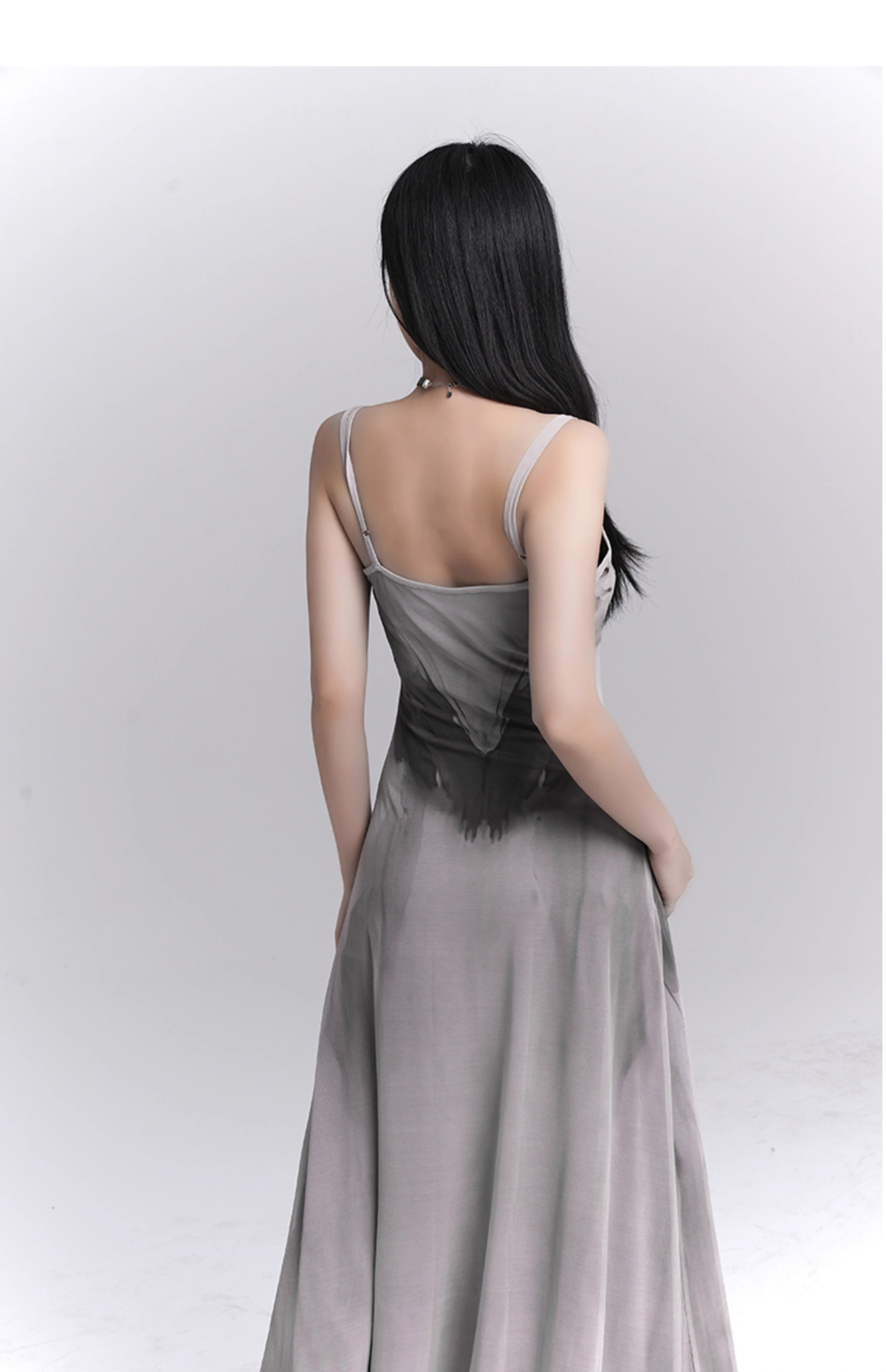 Women Fashion Design Sense Seaside Party Grey Spaghetti Strap Dress HZ1024