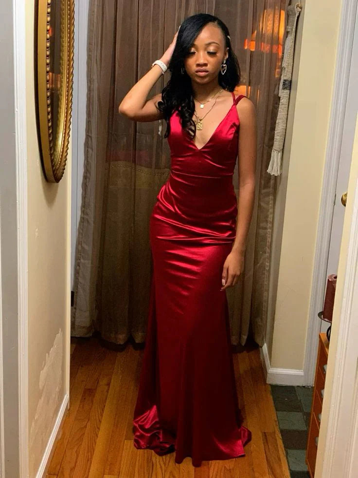 Aimishang Elegant Burgundy Satin Mermaid Prom Dress Evening Party Gown Formal Wear Dresses