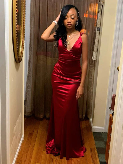 Aimishang Elegant Burgundy Satin Mermaid Prom Dress Evening Party Gown Formal Wear Dresses