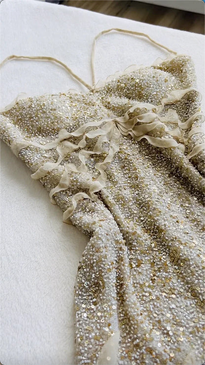 Enchanting Shiny Sequin Beaded Prom Dress Sheath Spaghetti Strap Evening Dress Long Formal Dress HZ1024
