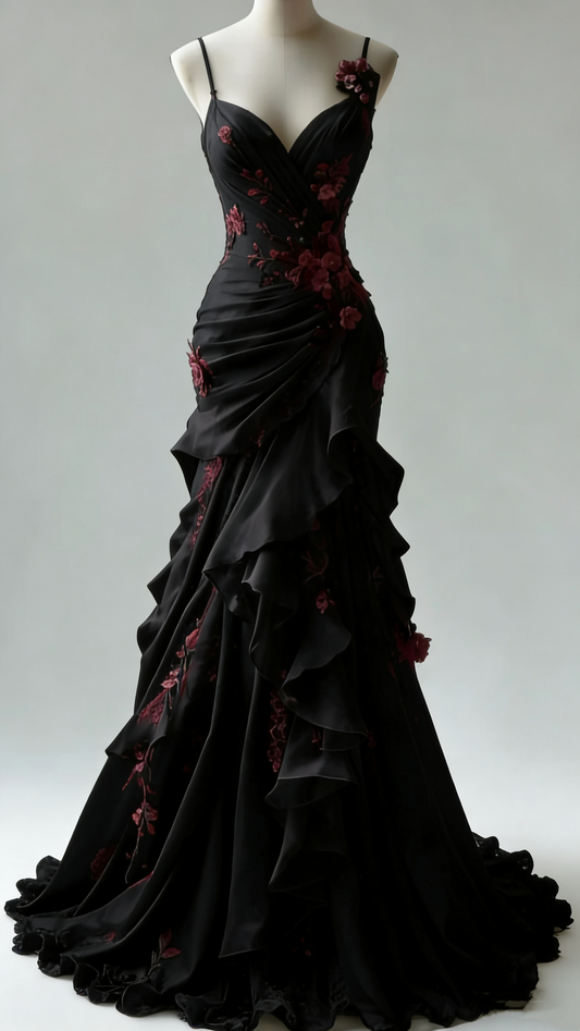 Dark Romantic Style Spaghetti-Strap Mermaid Gown - Dinner & Gothic Theme Party Dress gh6558