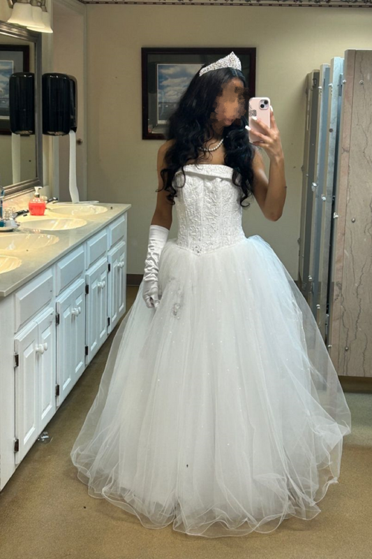 Wedding Dress Sleeveless White Tulle Ball Gown | Fairy Luxury Embroidered Strapless Dress for Ball Gala gh6461