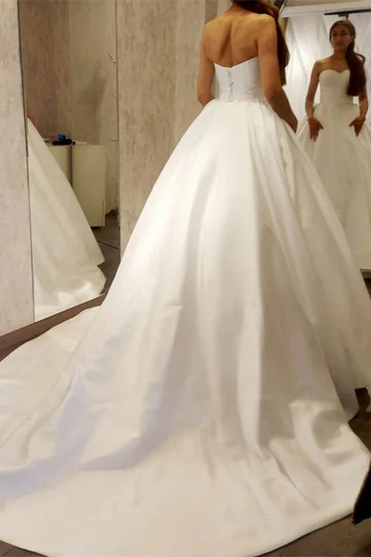 Aimishang Elegant Ivory Satin Sweetheart A-Line Sleeveless Wedding Dress