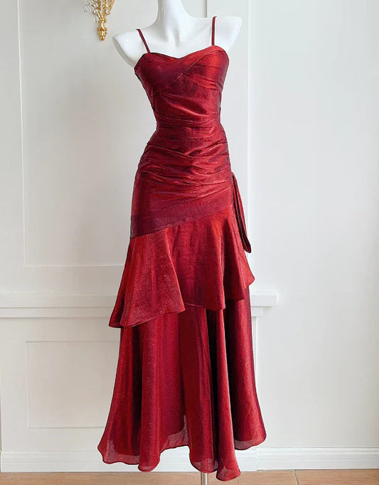 Aimishang Elegant Dresses Gowns Evening Dresses Spaghetti Straps Burgundy Mermaid Long Prom Dress Formal Party Gown