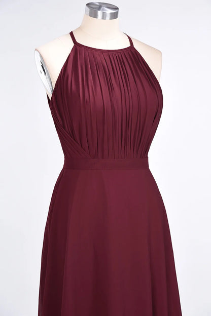 A-Line Chiffon Sleeveless Floor-Length Bridesmaid Dress with Ruffles