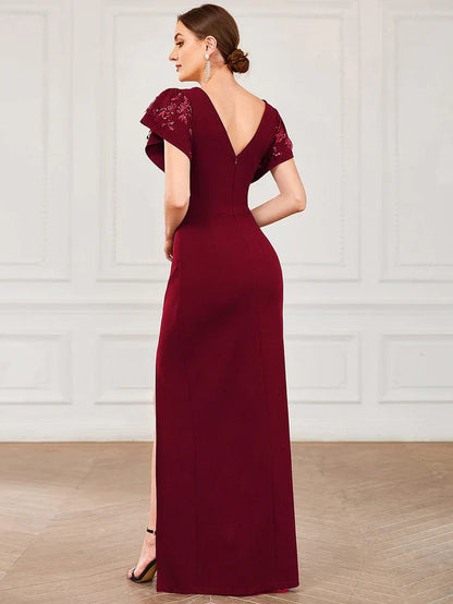 Aimishang V-Neck Ruched Bodycon Side Slit Mother of the Bride Dress Elegant Evening Party Dress