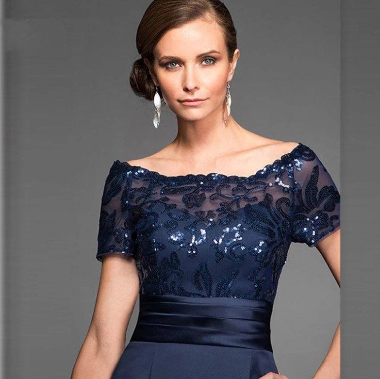 Navy Blue Mother Of The Bride Dresses Sheath Knee Length Sequins Plus Size Wedding Party Dress Mother Dress For Wedding - RongMoon