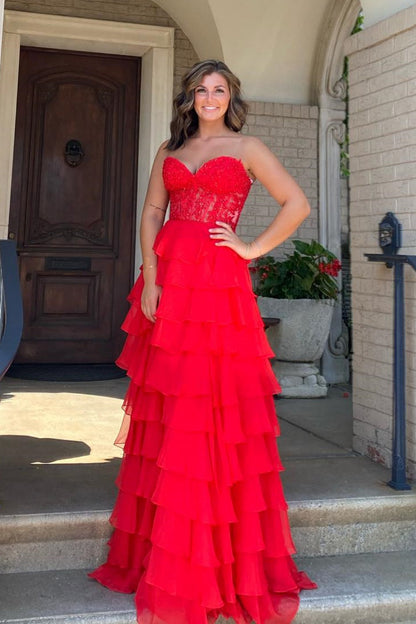 Elegant Ruffle Long Prom Dresses A Line High Slit Dress Outfit