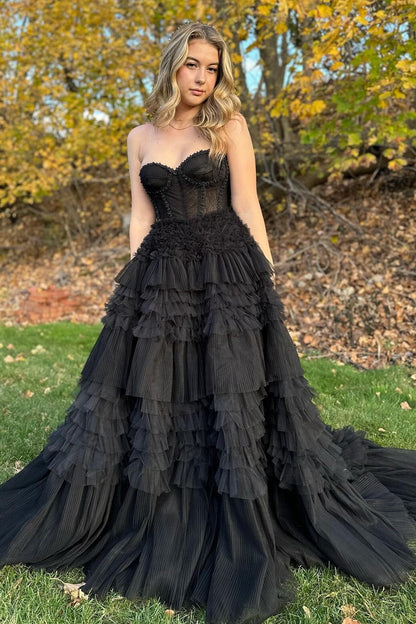Princess Periwinkle Strapless Tiered Prom Gown