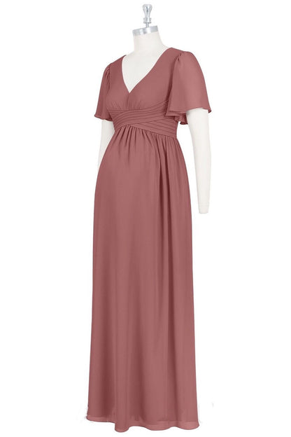 Rusty Rose V-Neck Short Sleeve Maternity Bridesmaid Dress