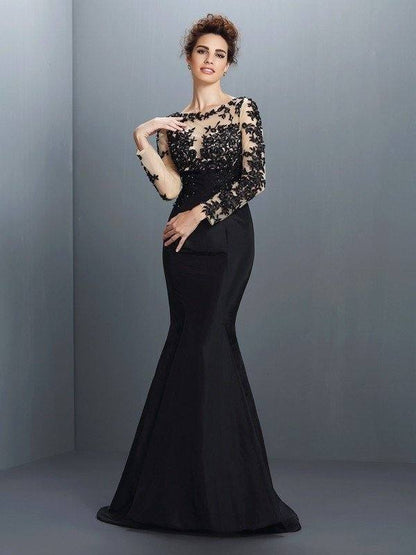Trumpet/Mermaid Bateau Applique Long Sleeves Long Taffeta Mother of the Bride Dresses - RongMoon