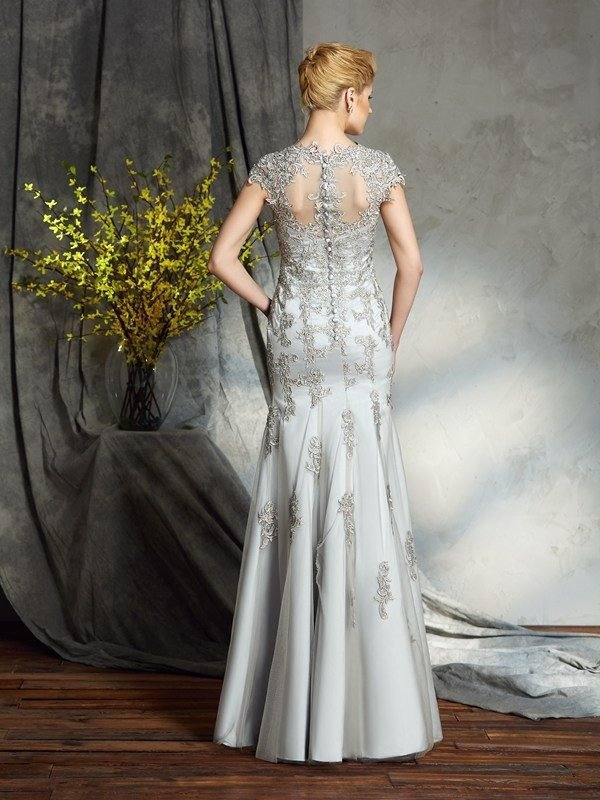 Sheath/Column Sweetheart Applique Sleeveless Long Satin Mother of the Bride Dresses - RongMoon