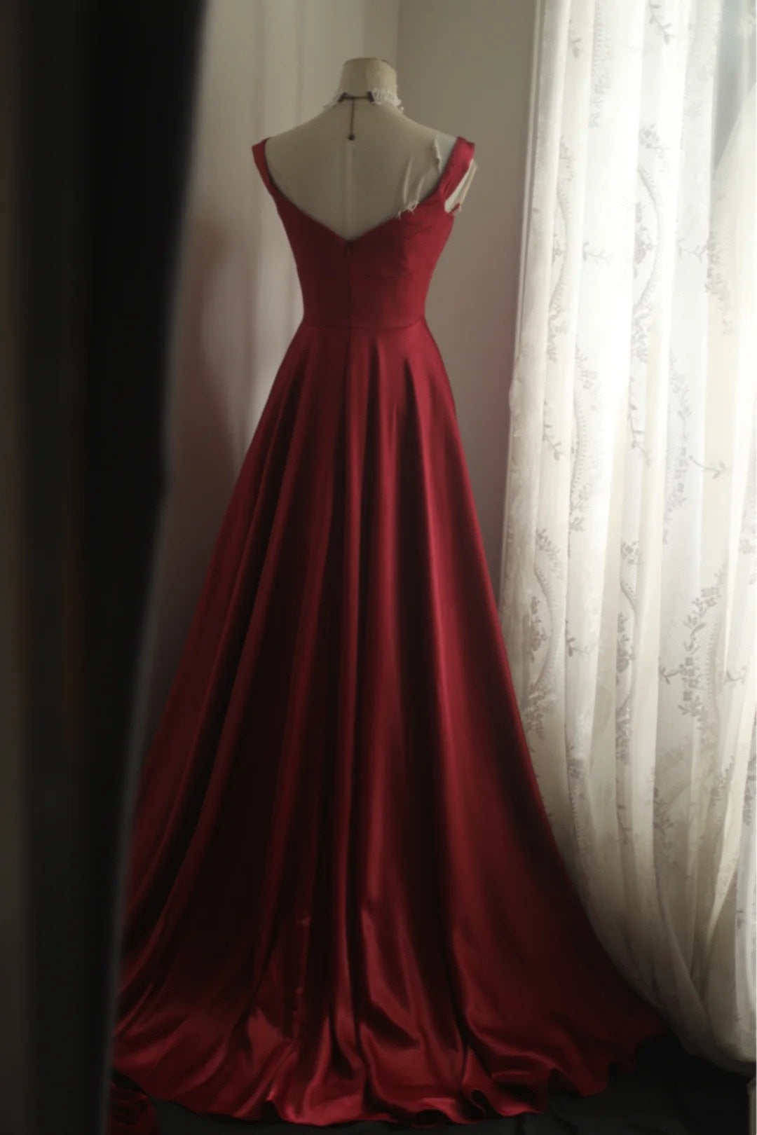 girlhomeshops-Sleeveless Wine - Red Satin A - line Floor - length Evening Dress gh5832