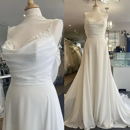 Simple Chiffon Wedding Dresses with Court Train Lace Straps A Line Bridal Gowns Robe boheme abito sposa