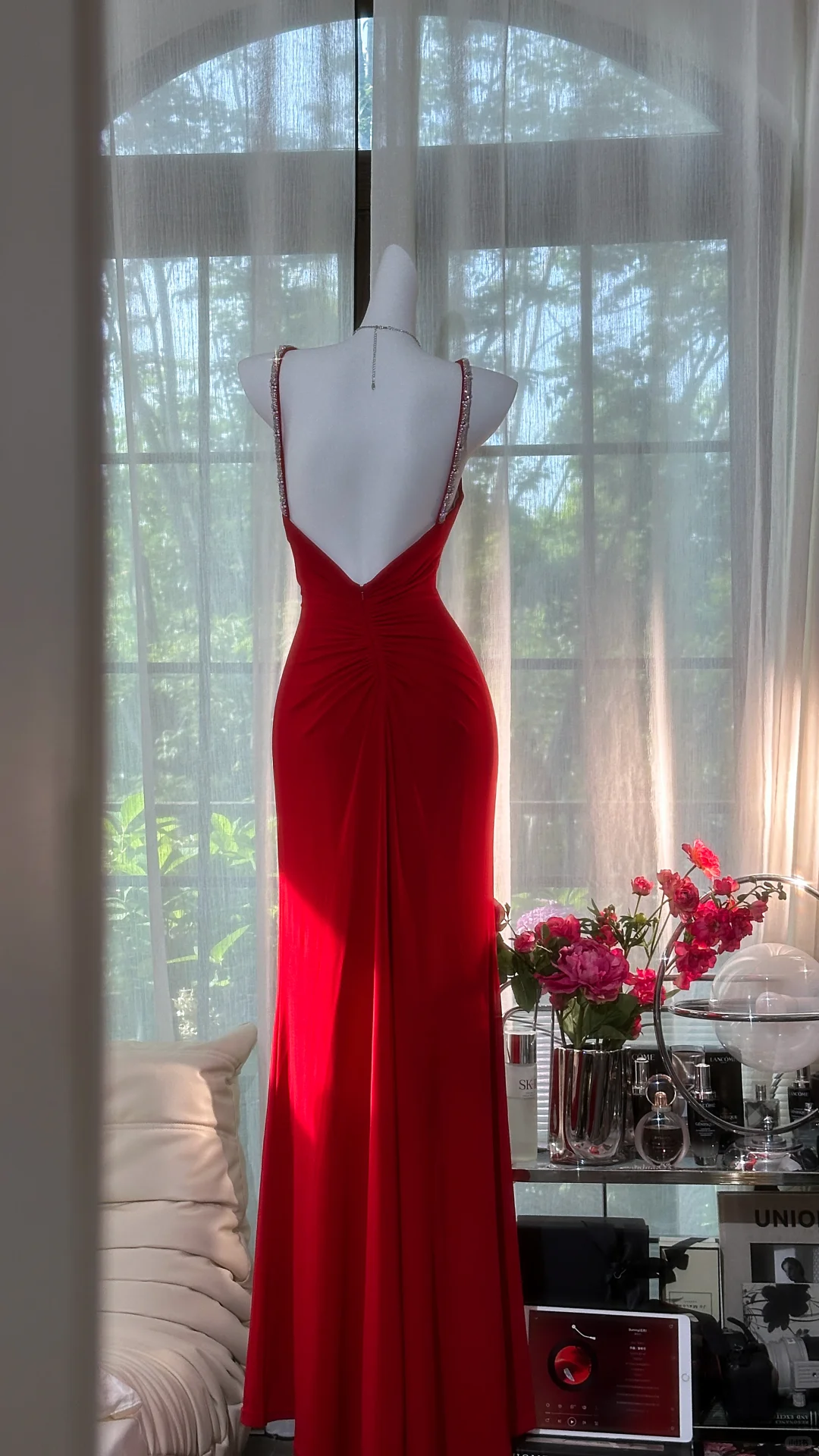 Retro Burgundy Sparkling Sequin Spaghetti Strap Romantic Sweetheart Evening Dress Prom Dresses HZ1024