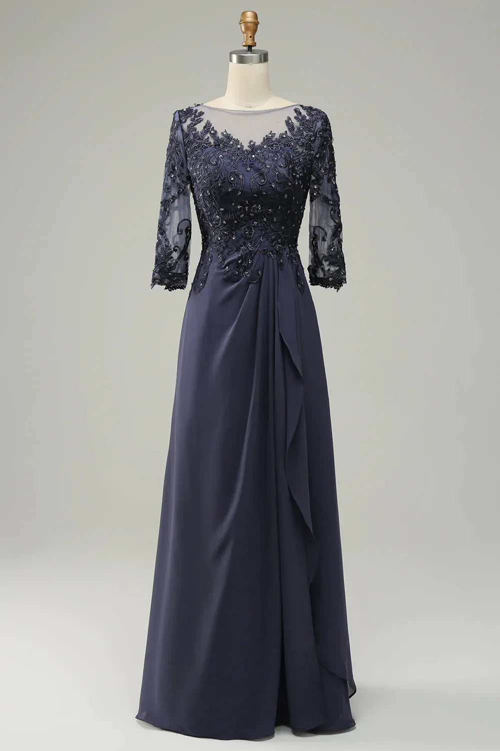 Long sleeved blue decal bride mother dress