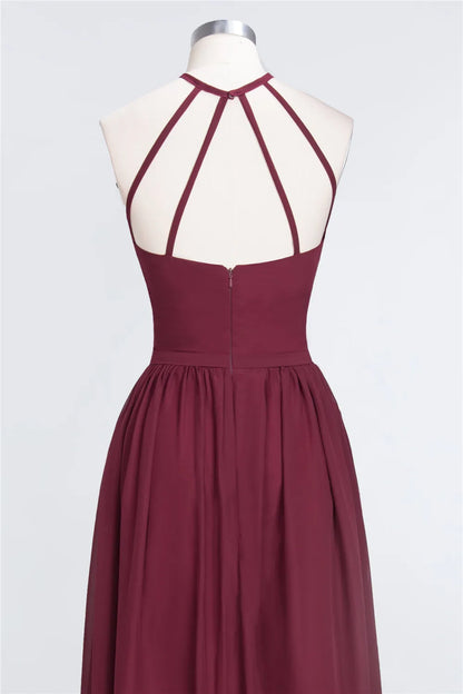 A-Line Halter Sleeveless Floor-Length Bridesmaid Dress with