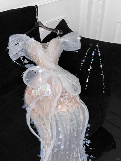 Vintage Sparkling Champagne Sequin Off-the-shoulder Sheath Elegant Chiffon Evening Dress Prom Dresses HZ1024