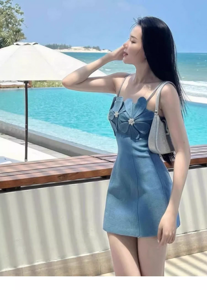 Fashion Blue Spaghetti Strap Design A-line Party Dress Homecoming Dress HZ1024
