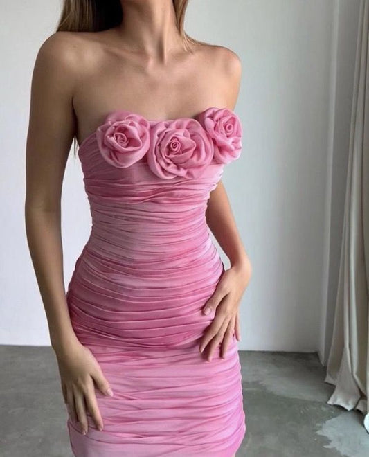Girlhomeshops-Pink floral sweet short chiffon homecoming dress birthday dress gh5341