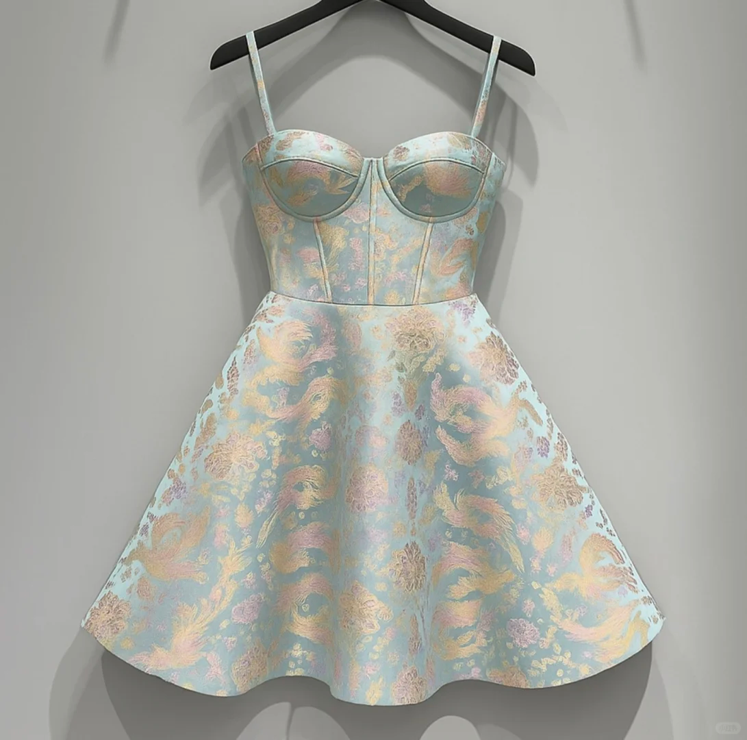 Cute Floral Sweetheart Spaghetti Strap Design Satin Party Dress Homecoming Dress HZ1024