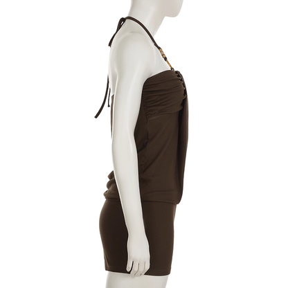 Cute Brown Halter-neck Sheath Short Summer Dresses Party Dress Homecoming Dress HZ1024