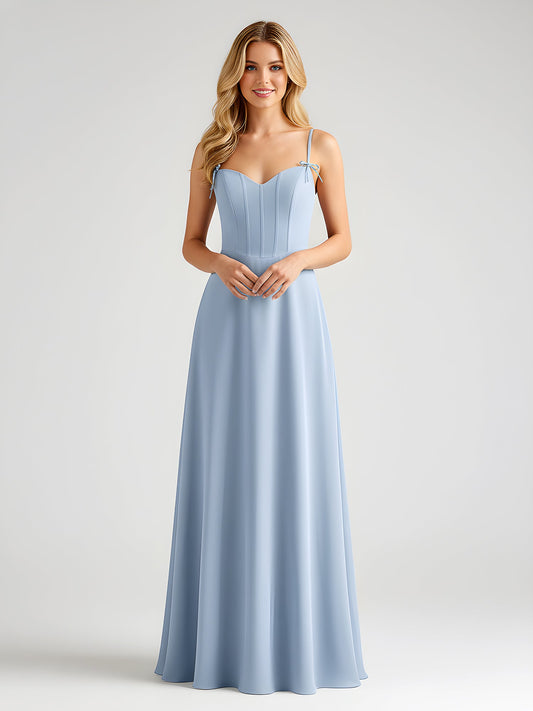 Spaghetti Strap A-Line Maxi with Bow Ties Sky Blue