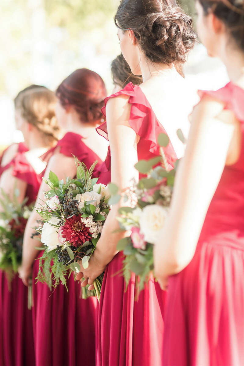 Ruby Chiffon Ruffled Straps Long Bridesmaid Dress