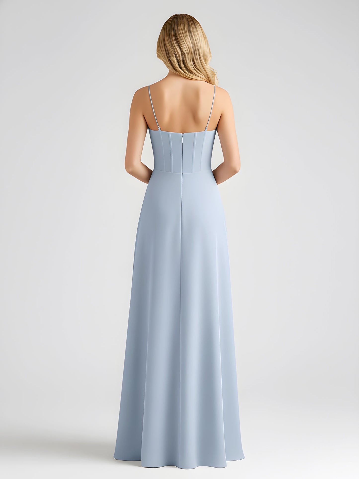 Spaghetti Strap A-Line Maxi with Bow Ties Sky Blue