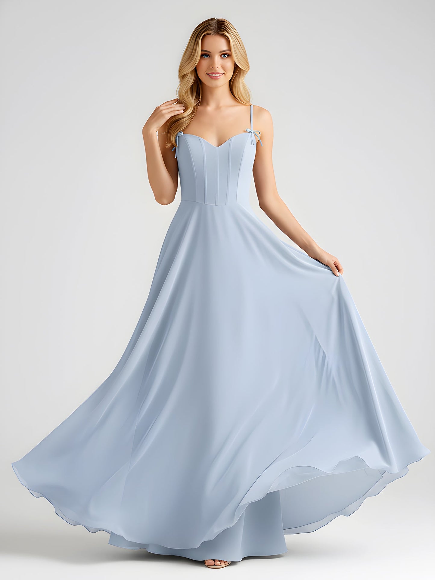 Spaghetti Strap A-Line Maxi with Bow Ties Sky Blue