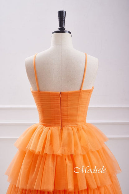 Halter Orange Layers  A-line Homecoming Dress