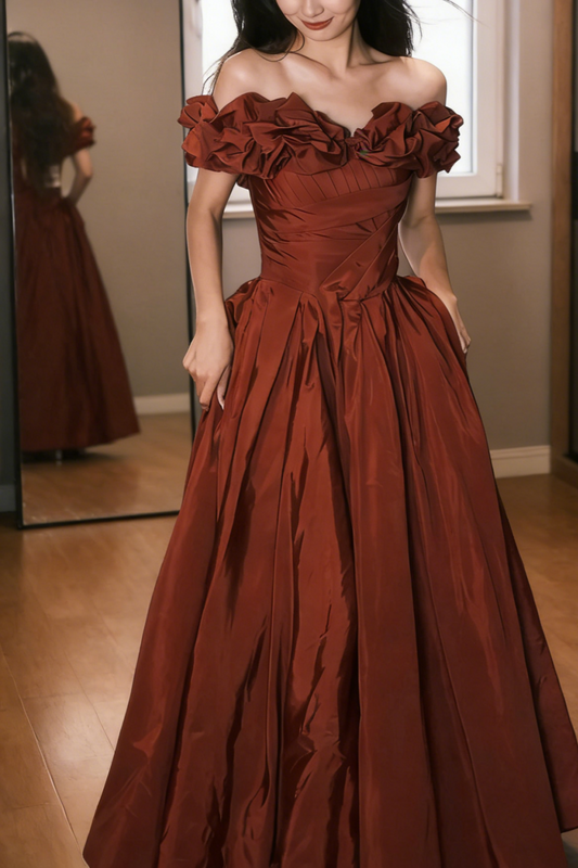 Flower Off-the-shoulder Gown - Waist-Cinched Ball Gown gh6945
