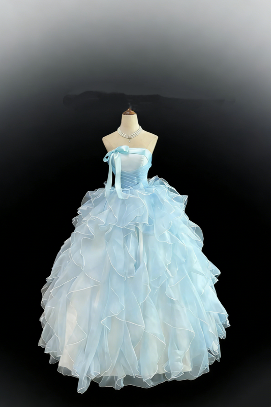 Light Blue Bow Strapless Ball Gown - Dress for Quinceañera & Coming-of-Age Party gh6956