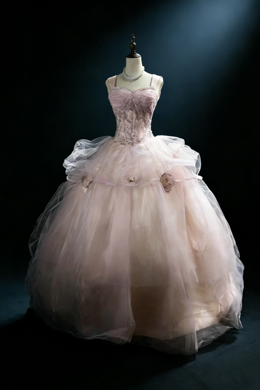 Light Pink Princess Style Ball Gown - Lace & Beaded Strapless Dress for Quinceañera gh6948