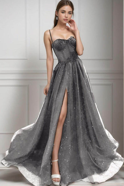 A-Line Sweep-Brush Train Tulle Prom Dress CS0439