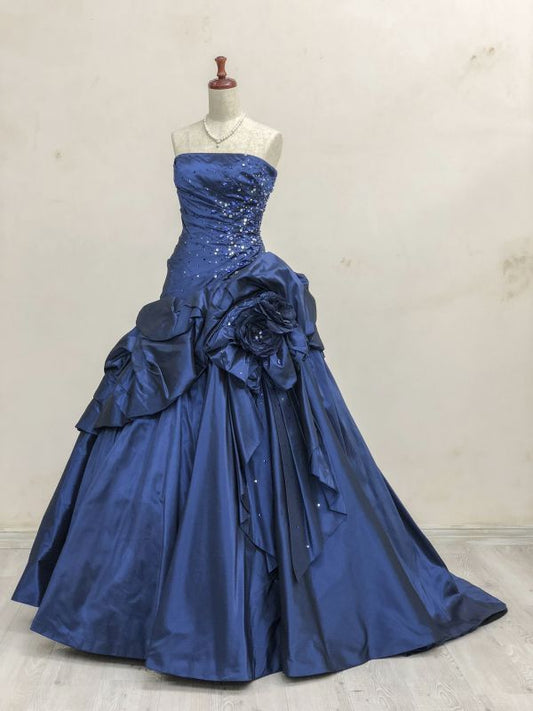 girlhomeshops-Navy Blue Beaded Floor-Length Ball Gown gh6232