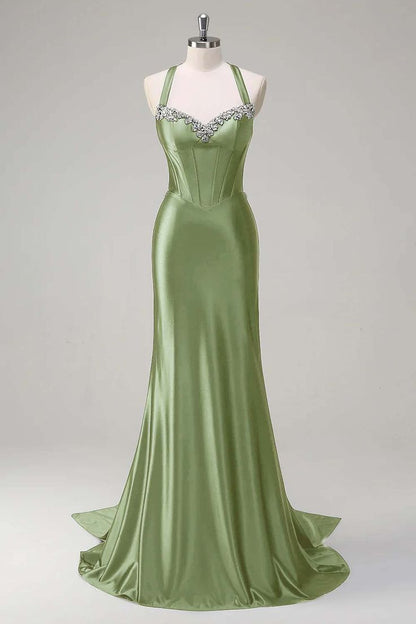 Vintage Satin Beaded Evening Gown Sheath Sweetheart Party Dress Long Formal Dress HZ1024