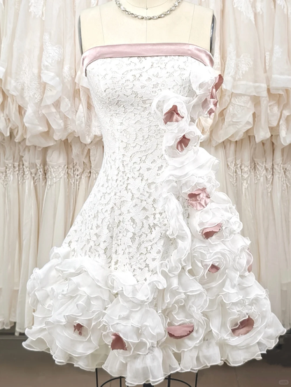 Vintage 3D Flowers Applique Strapless Design A-Line Short Homecoming Dress Party Dress HZ1024