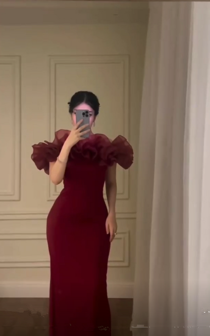Burgundy Off The Shoulder Sheath Sexy Evening Dress Long Prom Party Dress cc1713