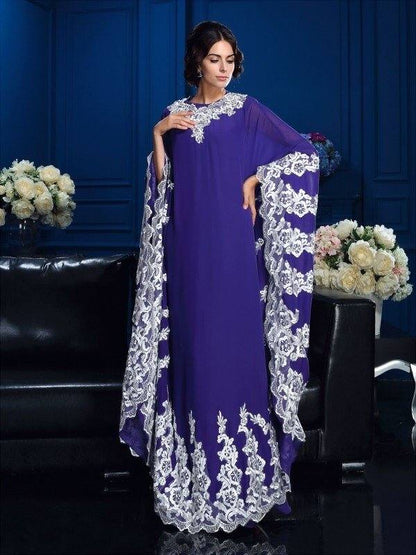 A-Line/Princess Scoop Applique Long Sleeves Long Chiffon Mother of the Bride Dresses - RongMoon