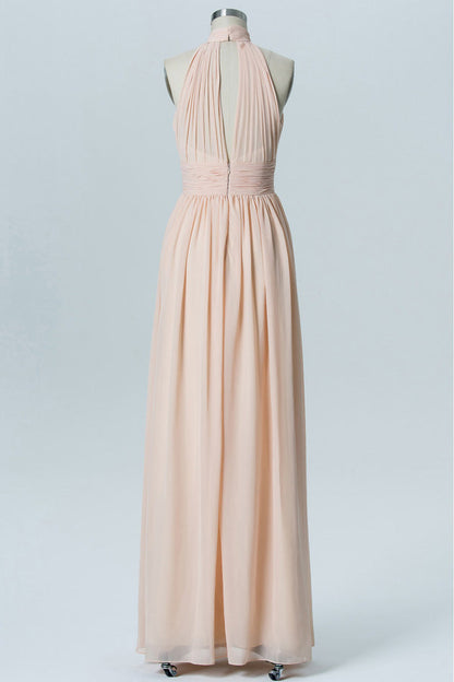 Nude High Halter Keyhole Bridesmaid Dress