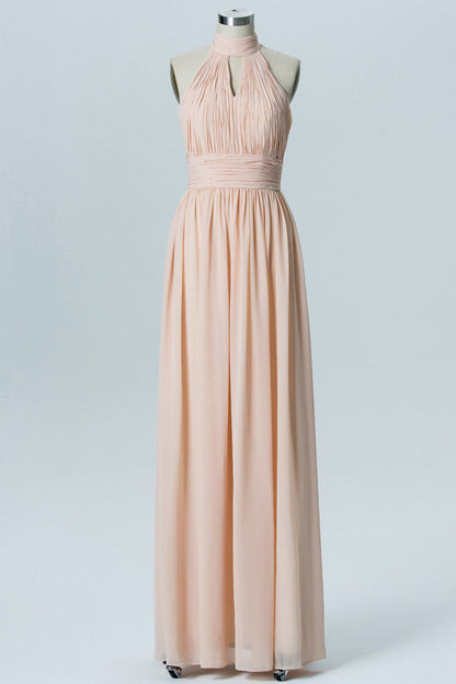 Nude High Halter Keyhole Bridesmaid Dress