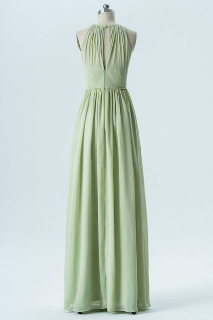Sage Green Halter Cutout Back Bridesmaid Dress