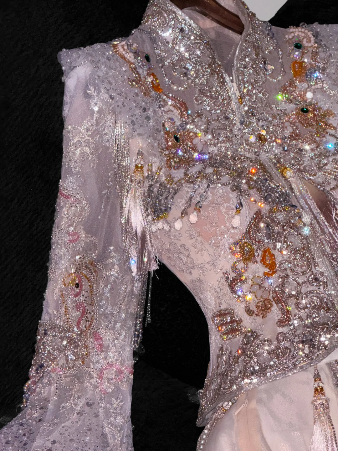 Gorgeous Sparkling Pink Beaded Sequin A-Line Romantic Chiffon Evening Dress Prom Dresses HZ1024
