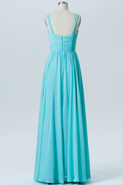 Aqua Blue Rhinestone Straps Bridesmaid Dress